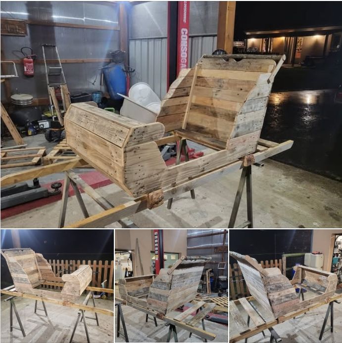 Traîneau en palette en cours de fabrication