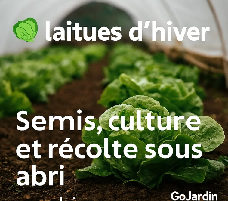 Laitues d’hiver cultivées sous châssis, feuilles vertes et croquantes prêtes à être récoltées en plein hiver