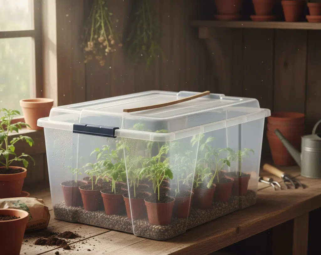 Mini serre fabriquer avec caisse transparente